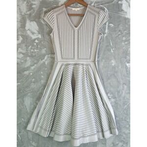 Epoca Japan Geometric Knit Fit & Flare Skater Dress 40 Gray Pointelle M5J44 S/XS